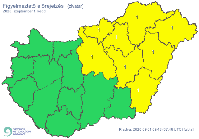 Erős szél és zivatarok veszélye miatt adtak ki figyelmeztetést