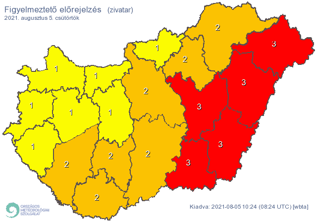 Harmadfokú figyelmeztetést is adtak ki a zivatarok veszélye miatt  