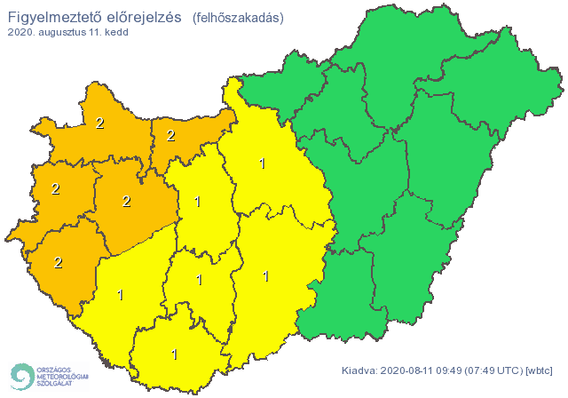 Másodfokú figyelmeztetést is adtak ki felhőszakadás miatt