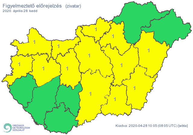 Országszerte zivatarok veszélyére figyelmeztet a meteorológiai szolgálat