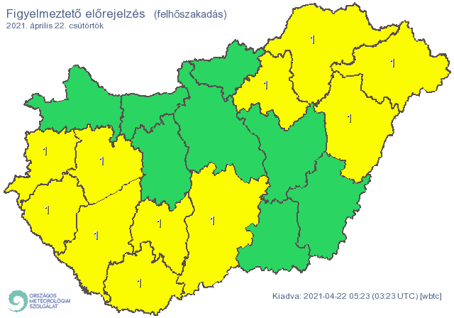 Zivatarok és felhőszakadás veszélye miatt adtak ki figyelmeztetést 