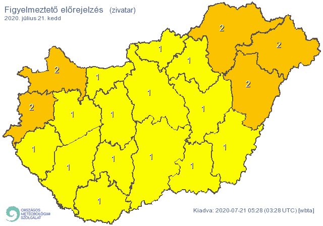 Zivatarok veszélye miatt másodfokú figyelmeztetések is érvényben vannak