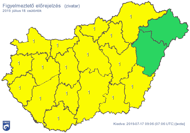 Országszerte zivatarok érkezésére figyelmeztet a meteorológiai szolgálat