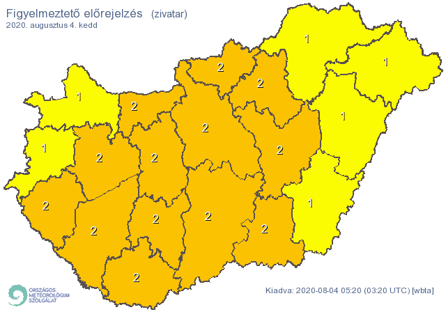 Másodfokú figyelmeztetéseket is kiadtak a zivatarok veszélye miatt