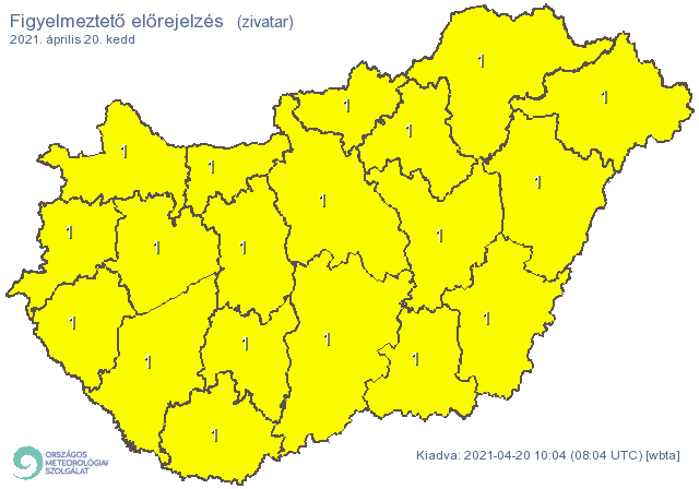 Az egész országra figyelmeztetést adtak ki zivatarok miatt 